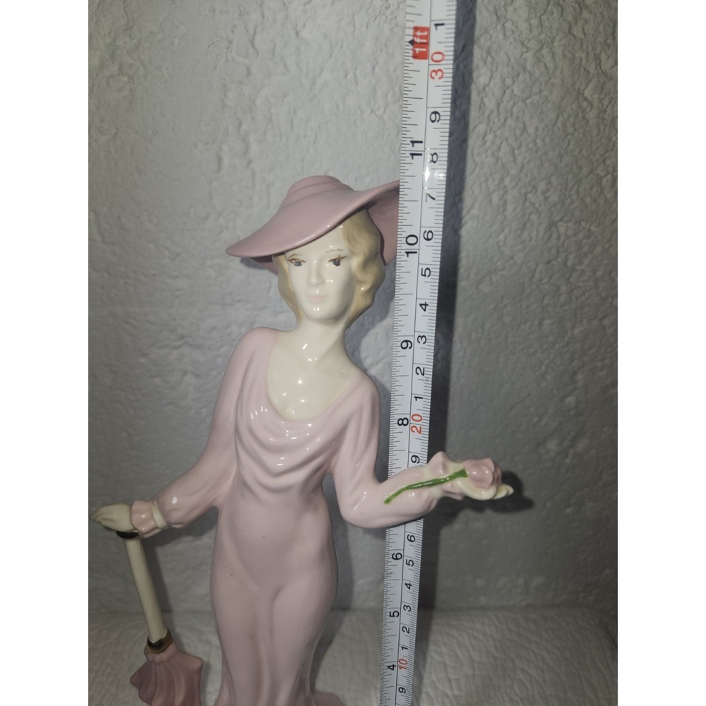 Vintage Art Deco Pink Lady With Umbrella Porcelain Figure 11" - Picture 10 of 10